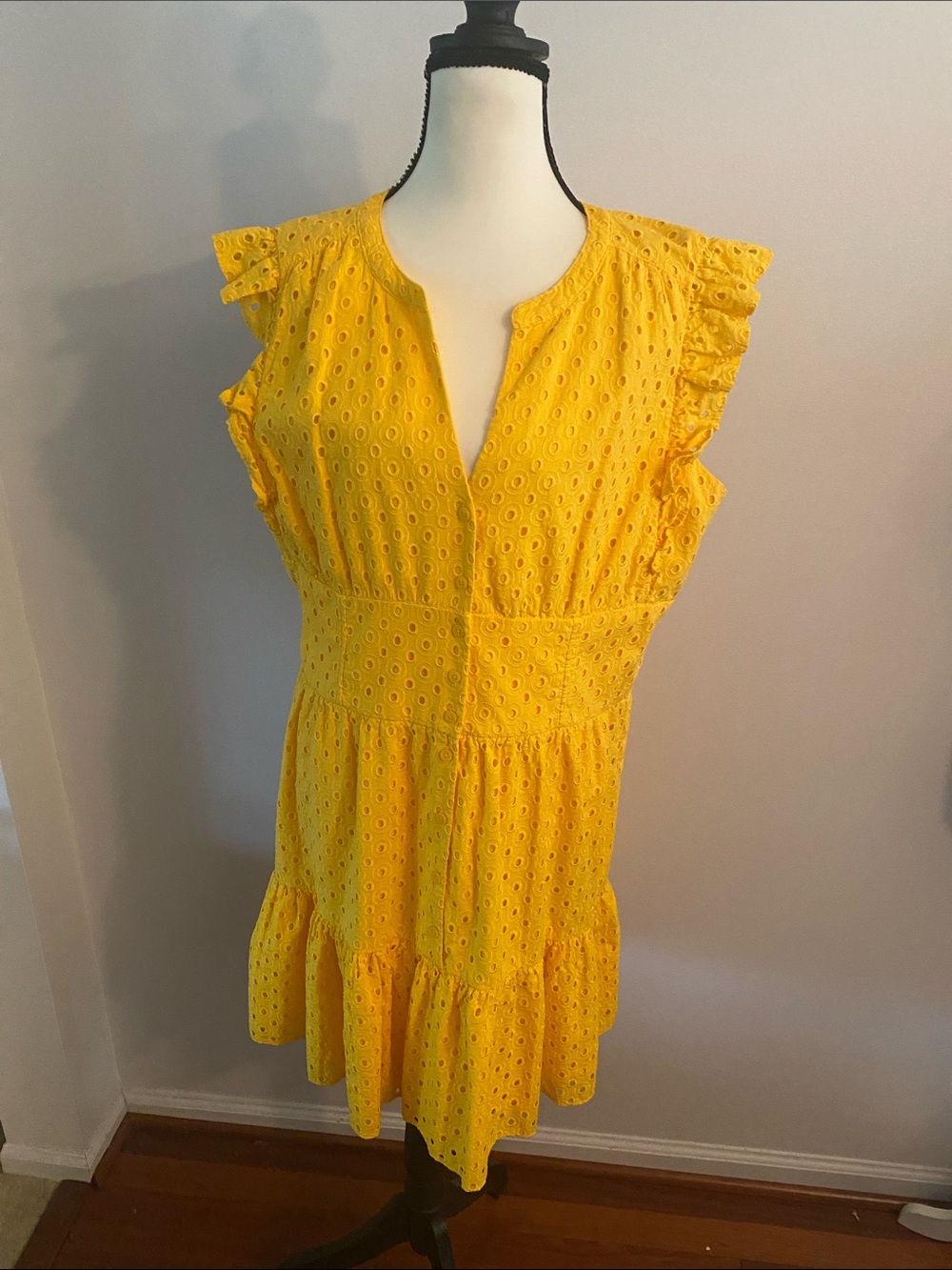 Karl Lagerfeld size 14 yellow eyelet cotton dress